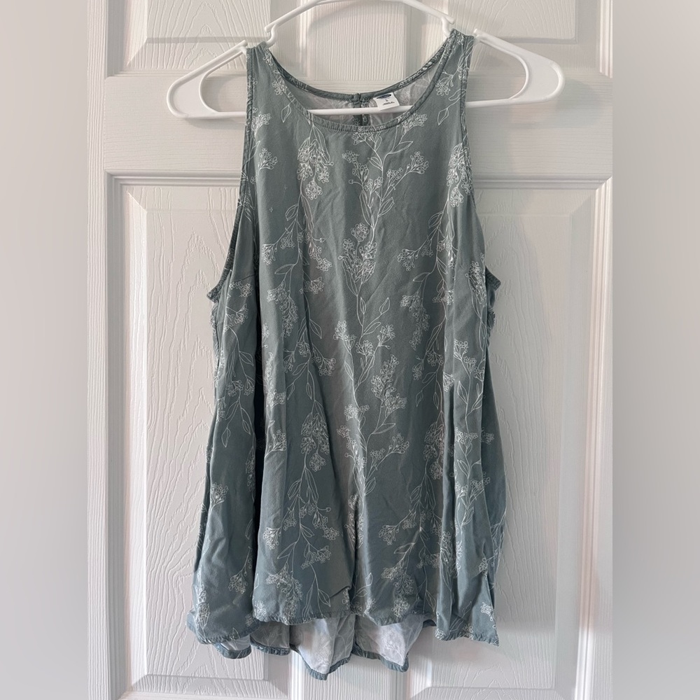 Old Navy Sage Green Tank Top With White Floral Pattern